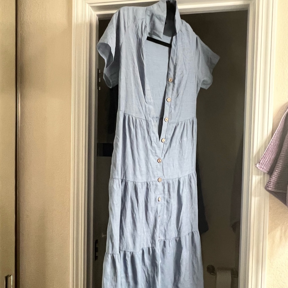 Blue button down midi dress